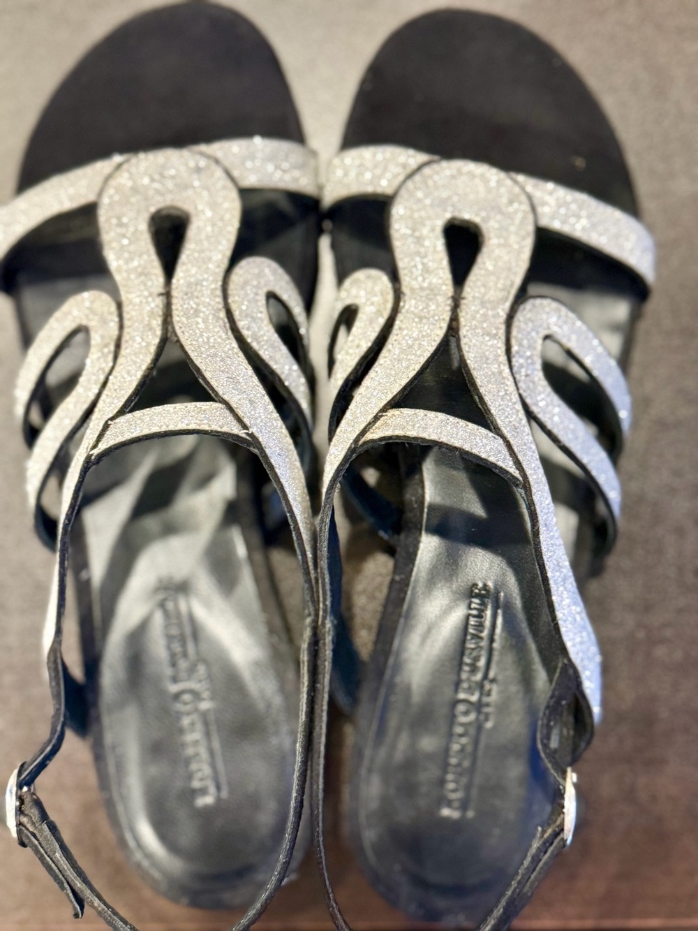 Roberto Durville Paris Black Suede & Silver Glitter Sandals EU 38 New